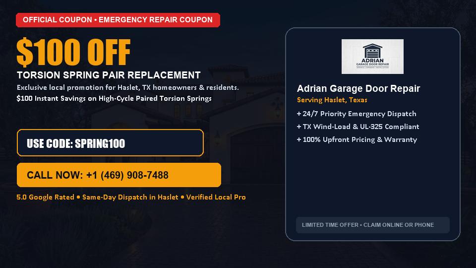 Adrian Garage Door Repair $100 OFF Dual Torsion Spring Replacement in Haslet, TX