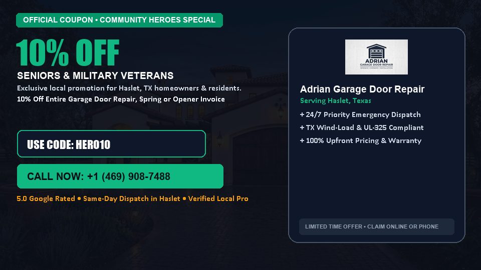 Adrian Garage Door Repair 10% OFF Seniors & Military Veterans in Haslet, TX